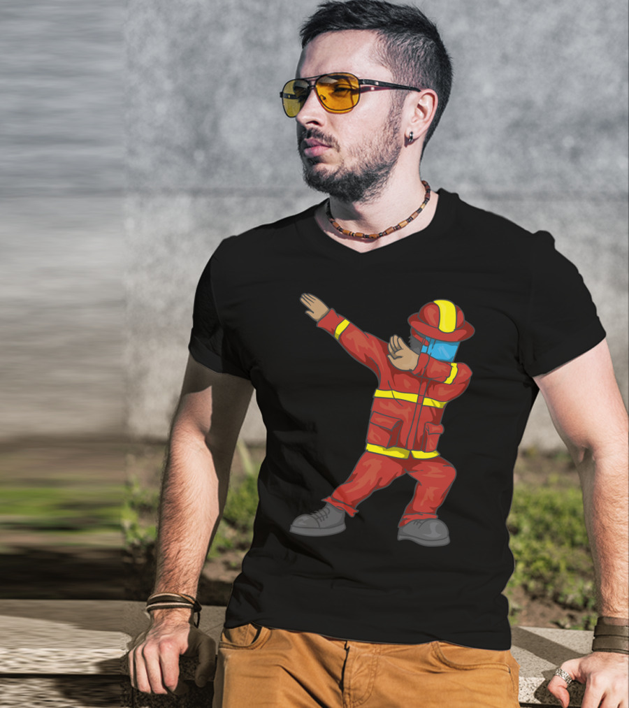 Dabbing Firefighter Cute Dancing Firefighter Red T-Shirt