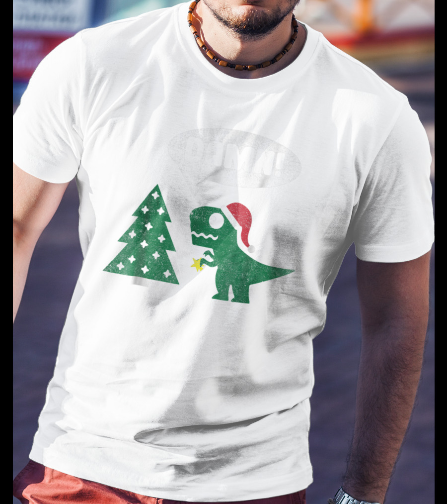 Damn Trex Hates Christmas Dinosaur Lover Funny Santa Dinosaur With Christmas Tree T-Shirt