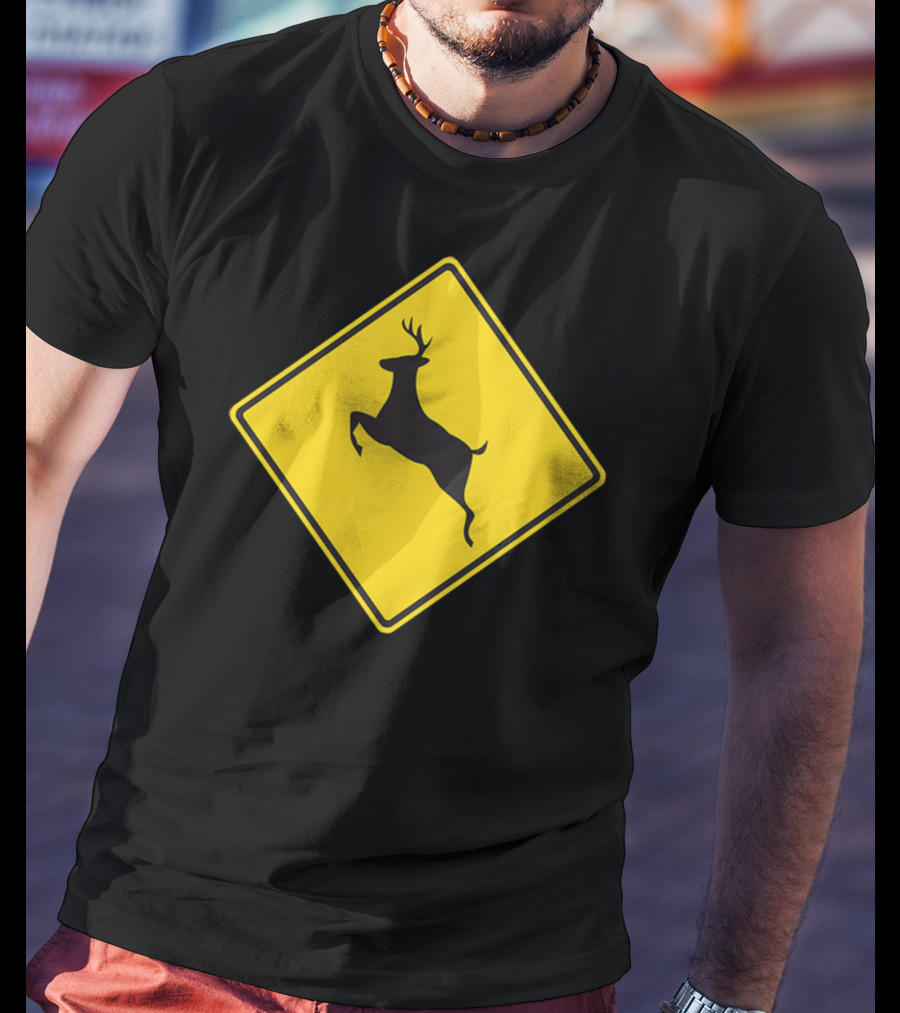 Yellow Deer Crossing Road Sign T-Shirt