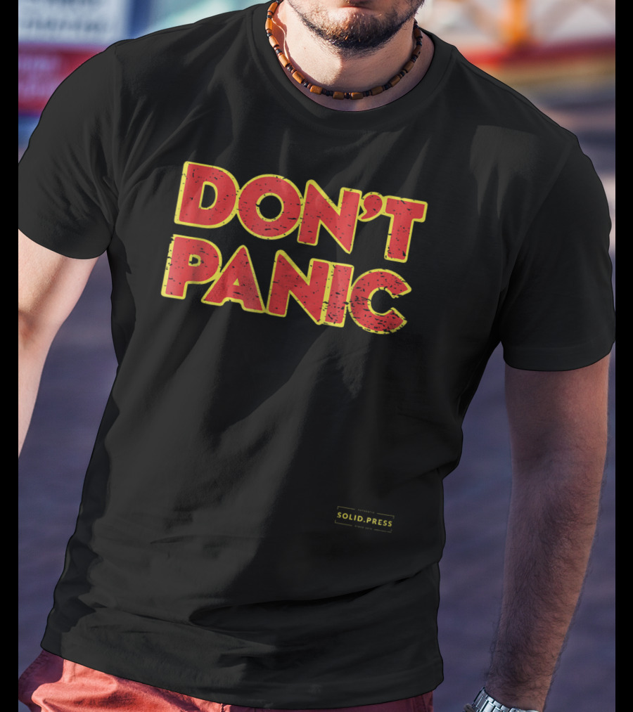 Don't Panic Solid Press Hitchhiker's Guide Inspired T-Shirt