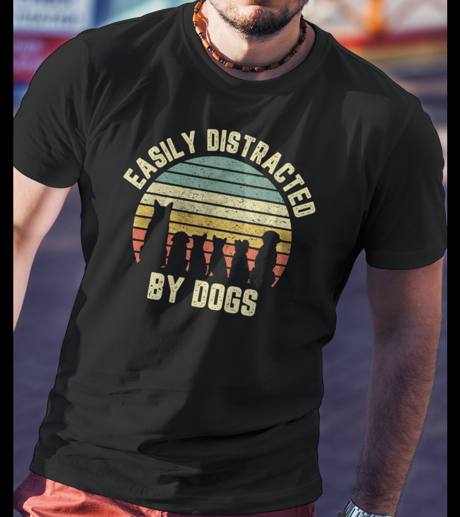 Easily Distracted By Dogs Retro Sunset T-Shirt