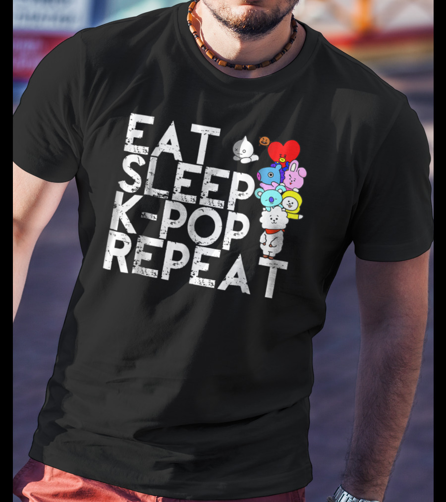 Eat Sleep Kpop Repeat Korean Kpop Fan BT21 Characters T-Shirt