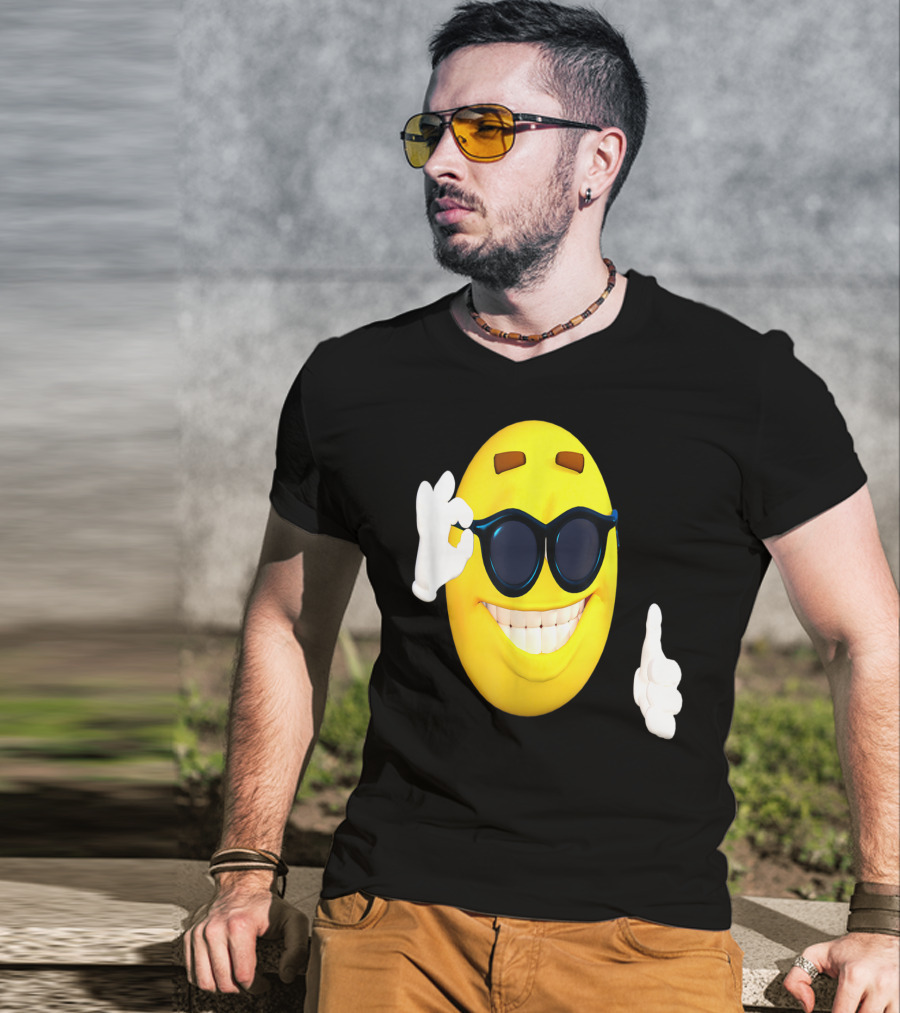 Emoji Thumbs Up Shades Happy Face Yellow Okay Sign T-Shirt