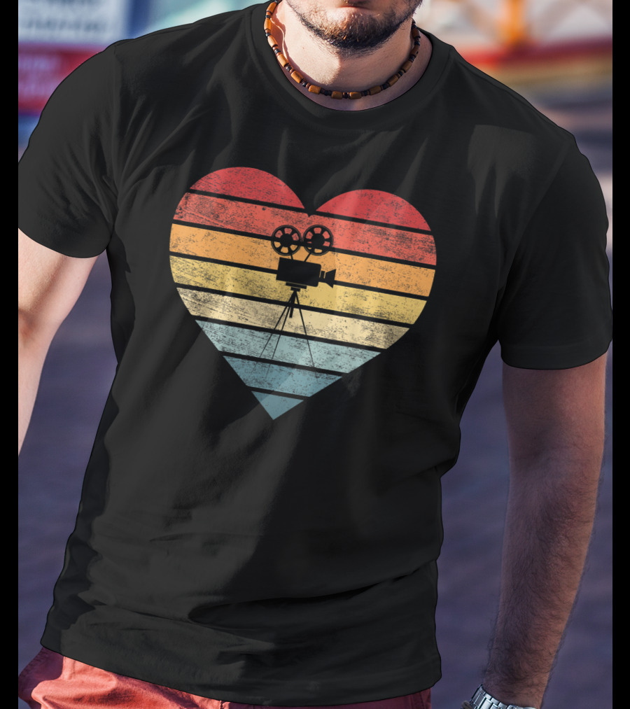 Filmmaker Sunset Heart Camera Film Retro T-Shirt