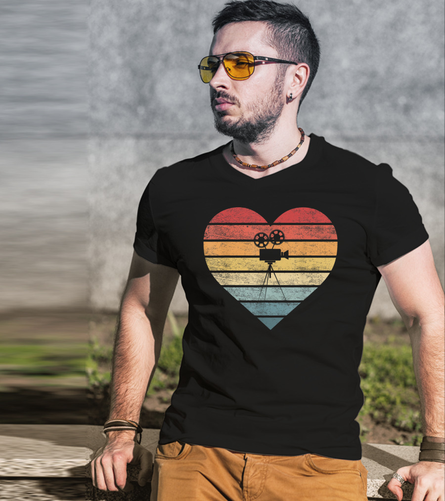 Filmmaker Sunset Heart Camera Film Retro T-Shirt