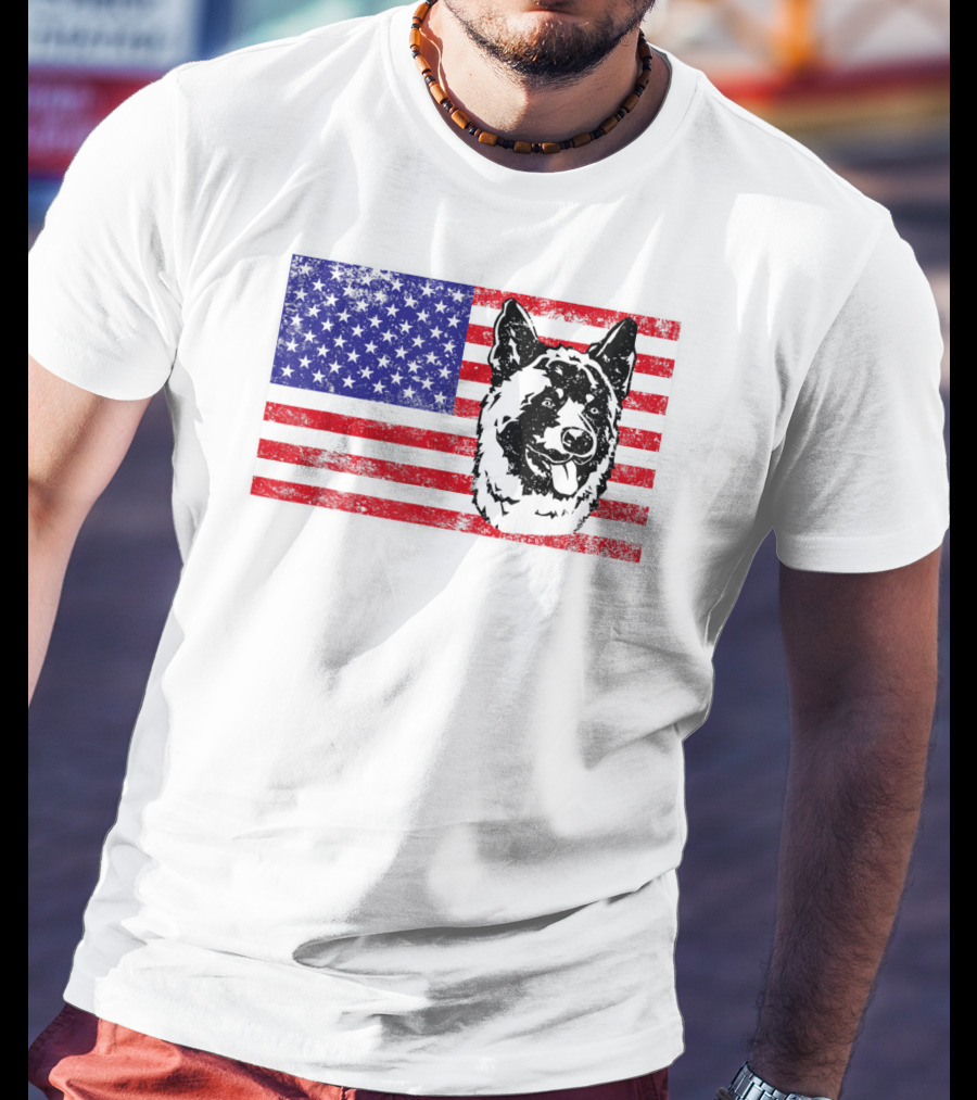 Funny Akita Dog Lover Owner American Flag Dog Head T-Shirt