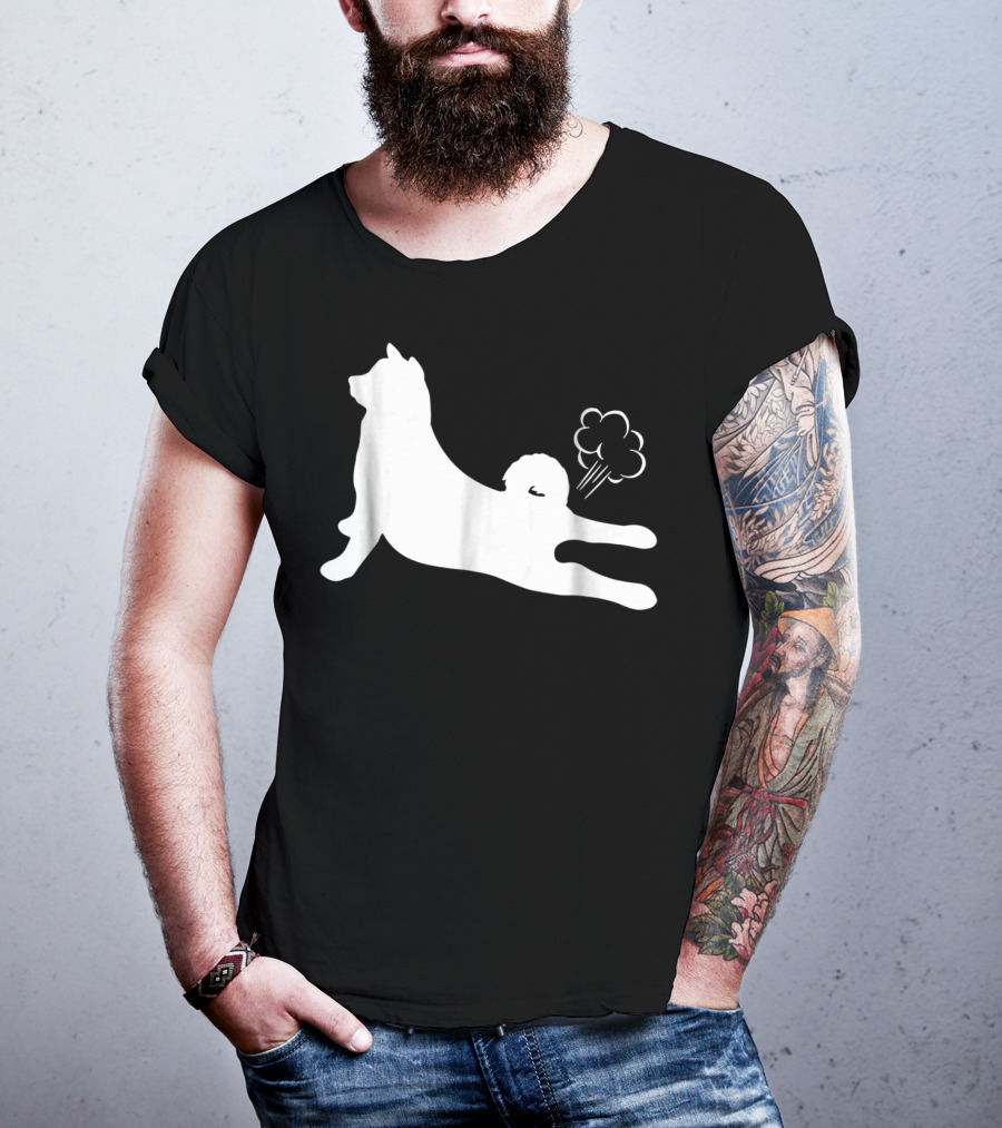 Funny Akita Farting Fart Dog Silhouette With Farts T-Shirt