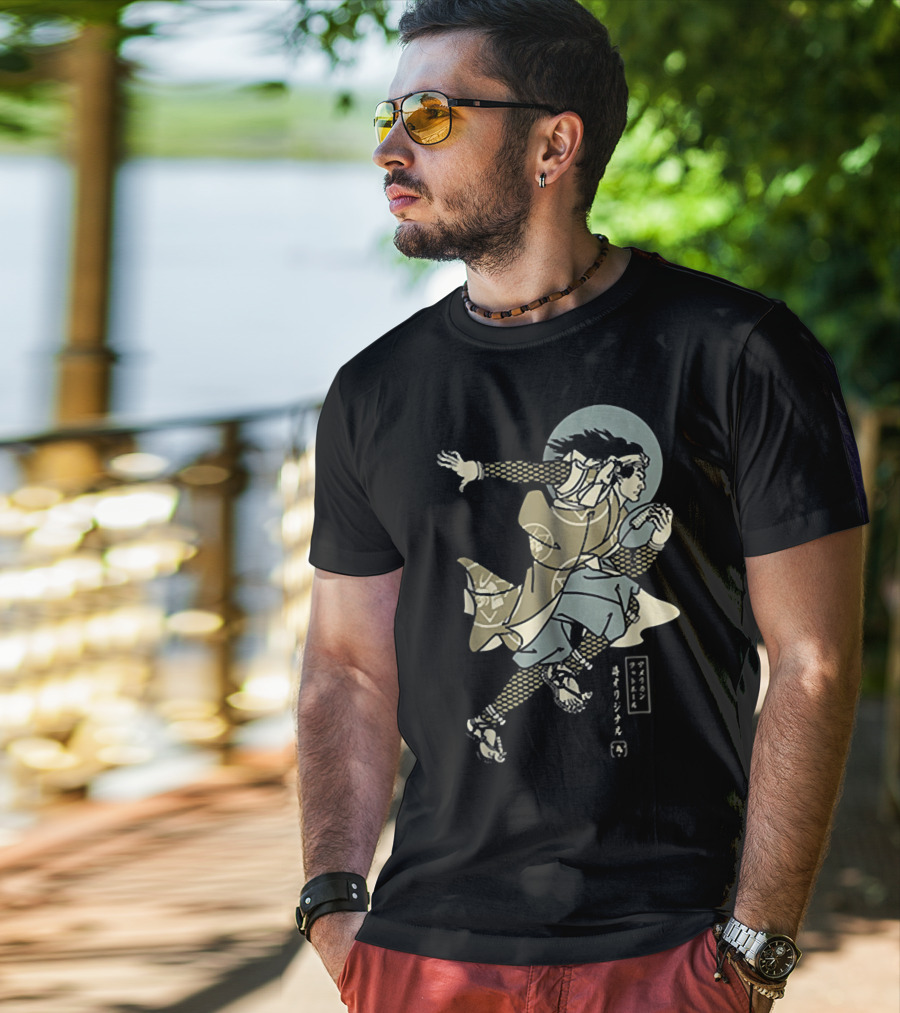 Funny American Football Samurai Running With Ball Japan T-Shirt