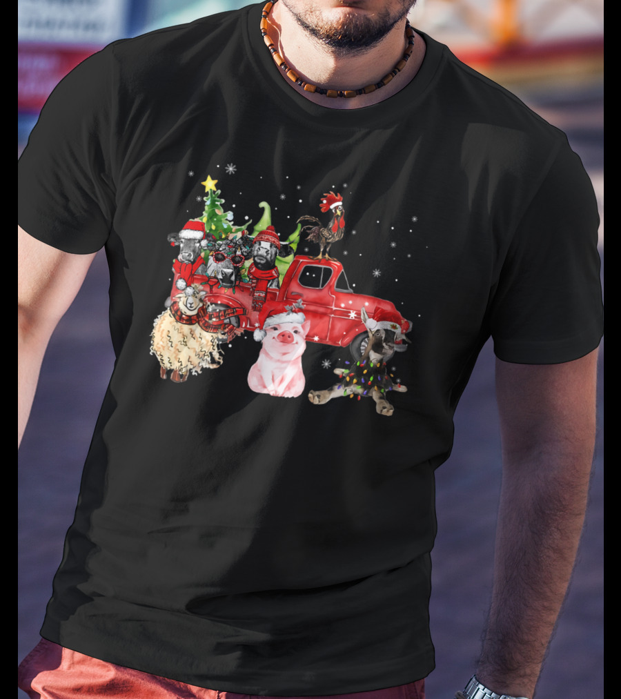 Funny Farmer Christmas Santa Cow Pig Sheep Chicken Truck T-Shirt