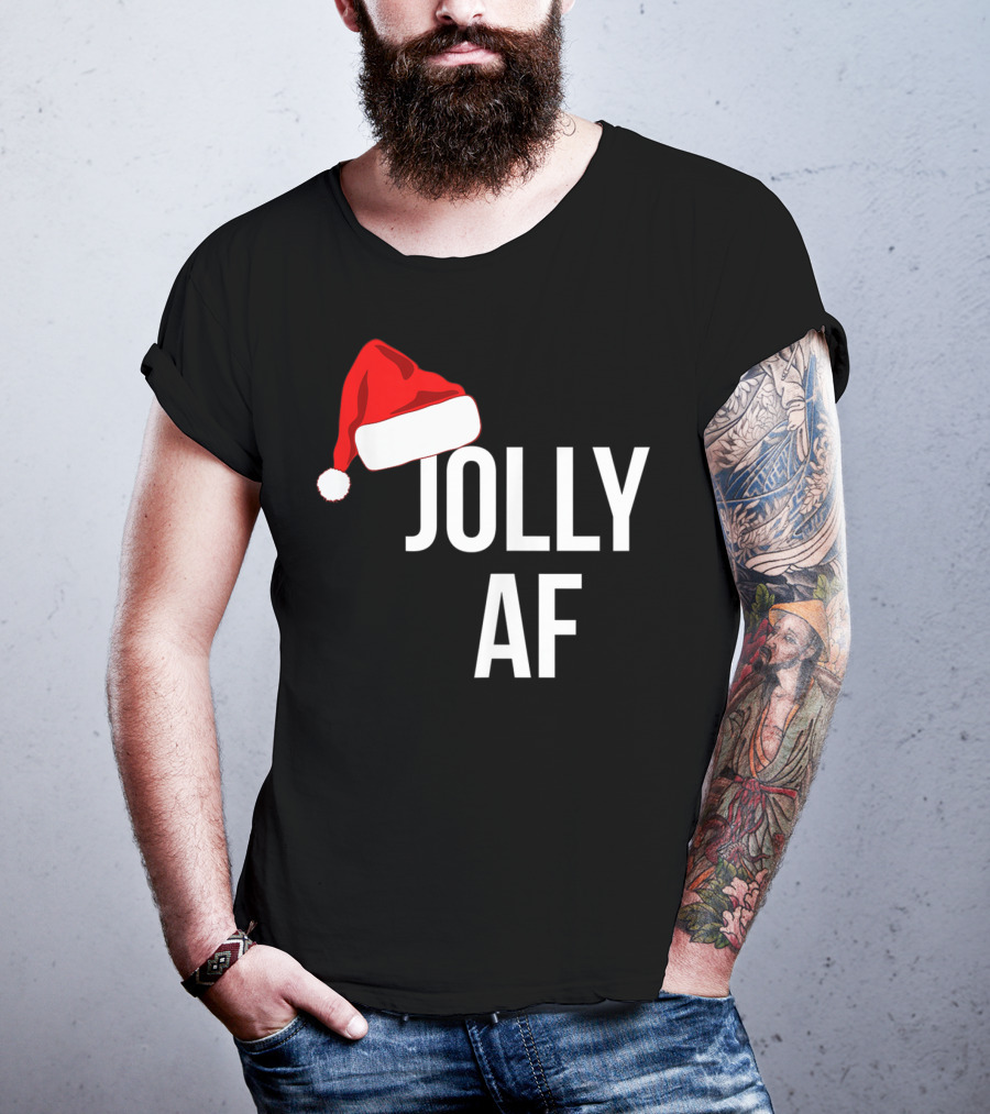 Jolly AF Funny Christmas Holiday Santa Hat T-Shirt