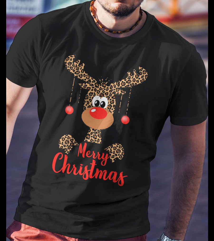 Merry Christmas Funny Reindeer Face Rudolph Deer T-Shirt