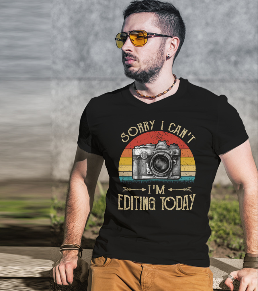 Sorry I Can't I'm Editing Today Retro Camera Vintage Photography T-Shirt