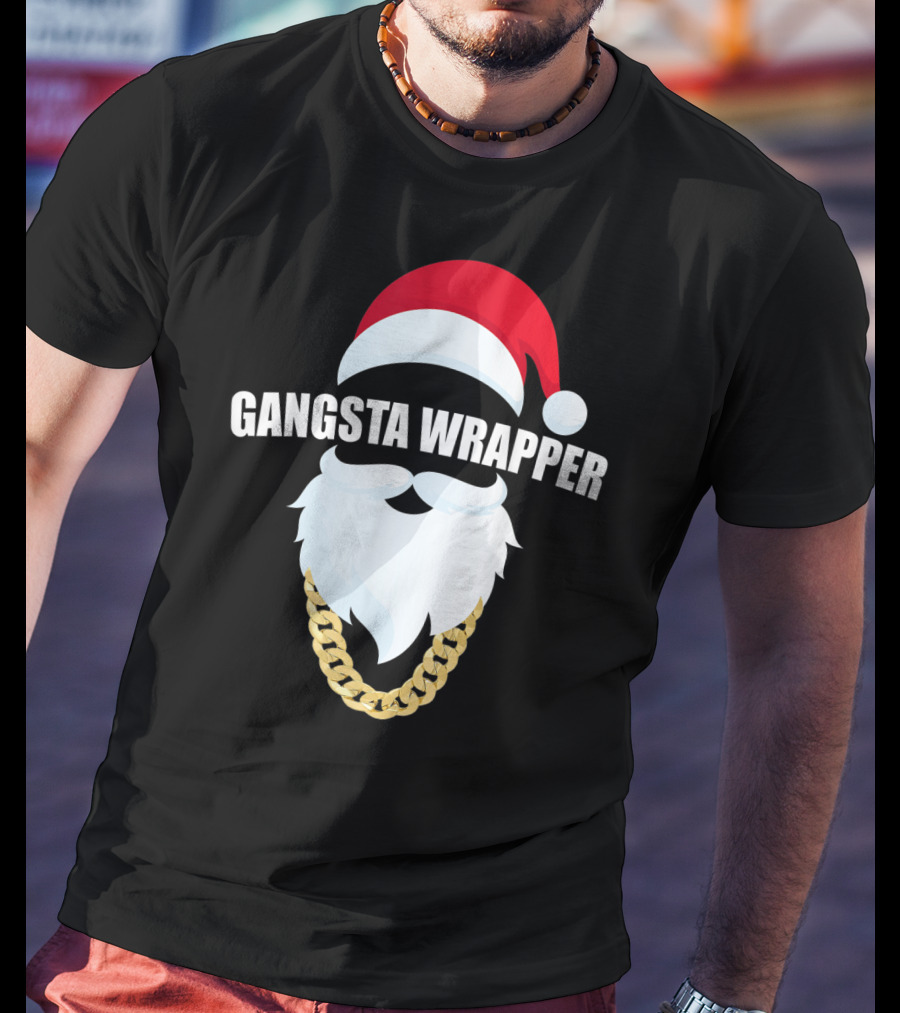 Gangsta Wrapper Santa Hat Beard Chain T-Shirt