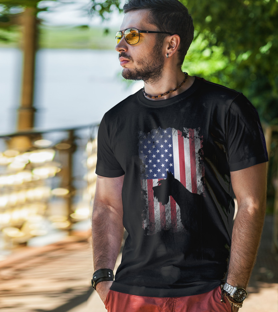 Giant Schnauzer Silhouette With American Flag USA Patriotic T-Shirt