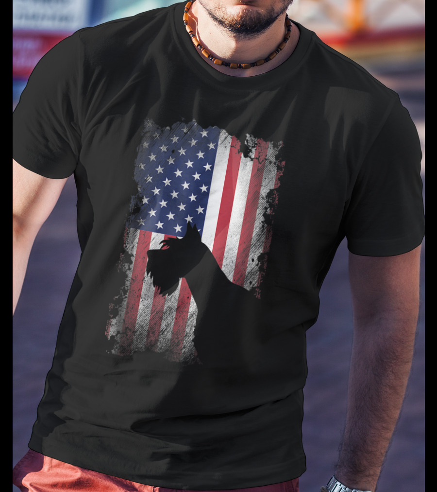 Giant Schnauzer Silhouette With American Flag USA Patriotic T-Shirt