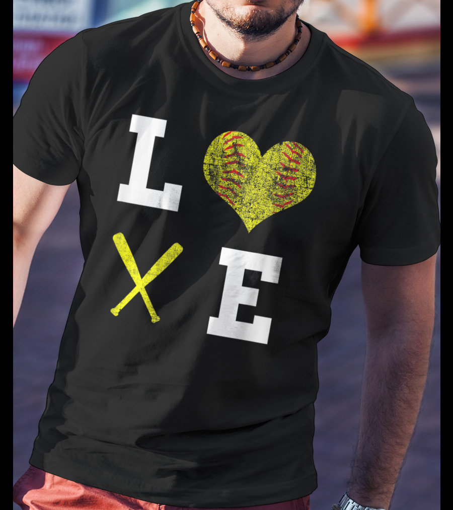 LOVE Softball Heart Bat Stitch Girls Softballism T-Shirt