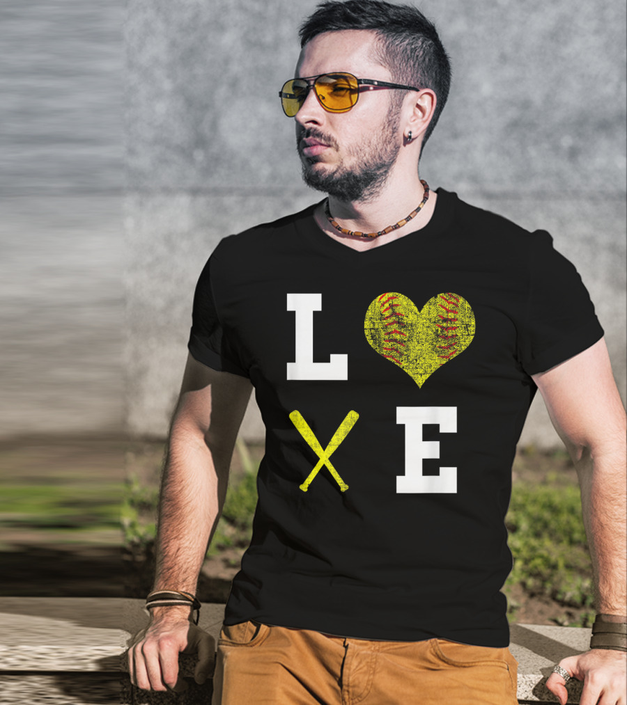 LOVE Softball Heart Bat Stitch Girls Softballism T-Shirt