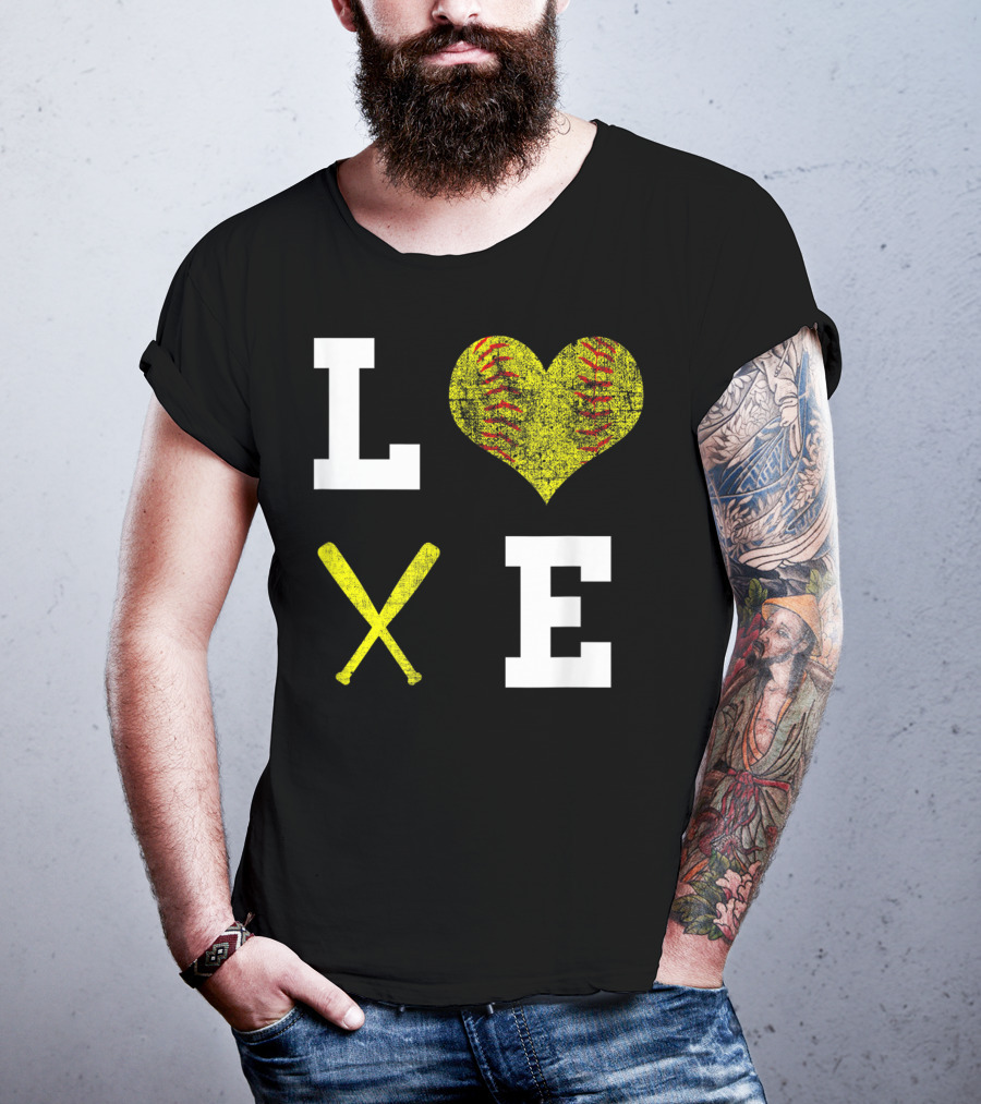 LOVE Softball Heart Bat Stitch Girls Softballism T-Shirt