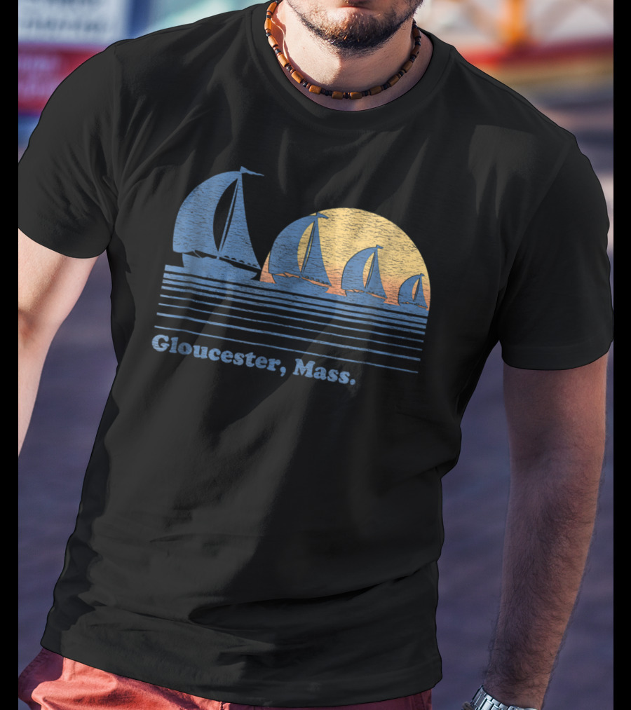 Gloucester Mass Vintage Sailboats And Sunset Scene T-Shirt