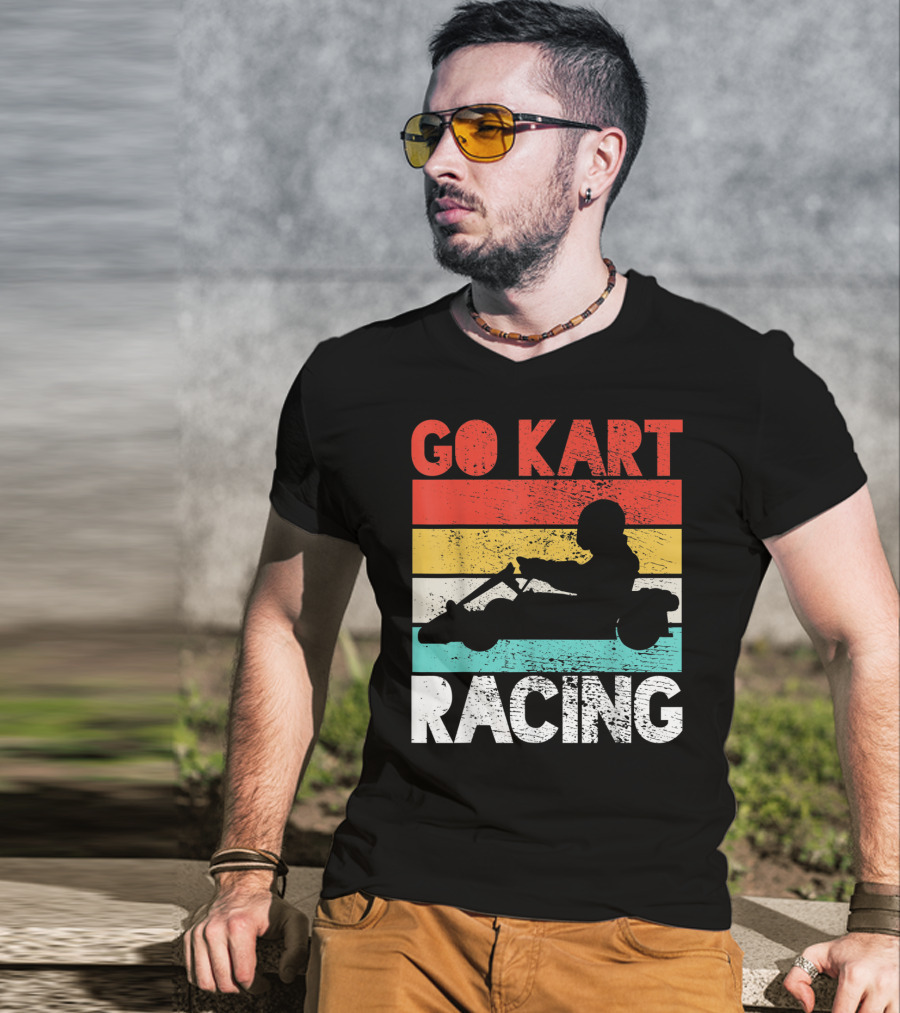 GO KART RACING Retro Stripes T-Shirt