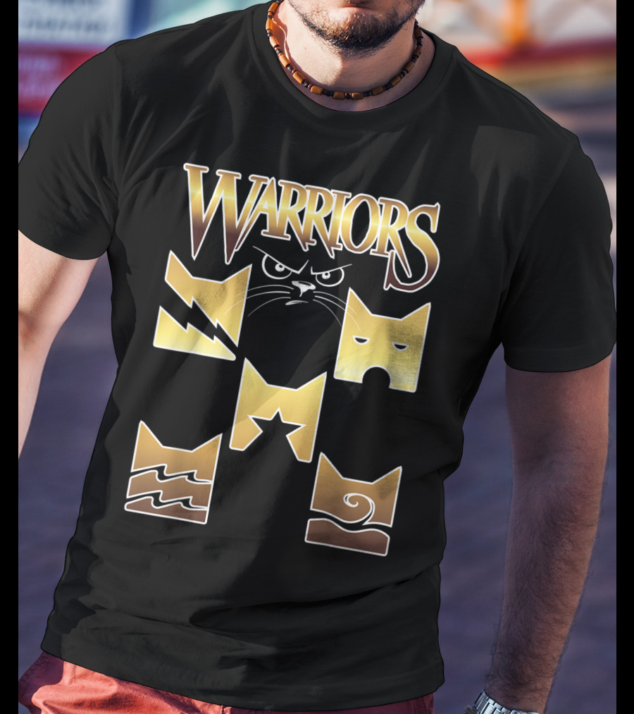 WARRIORS Golden Clan Cat Icons With Lightning, Eye, Star, Wave Symbols T-Shirt