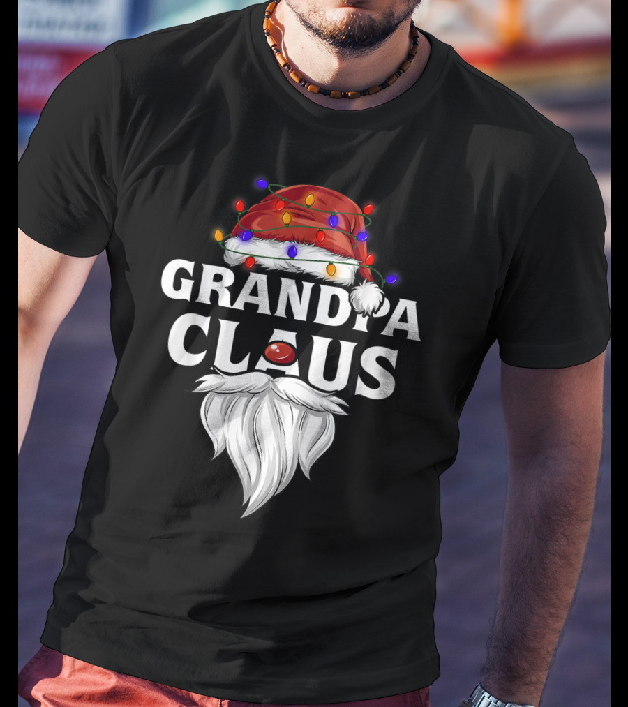 Grandpa Claus Santa Hat Christmas Lights Beard T-Shirt