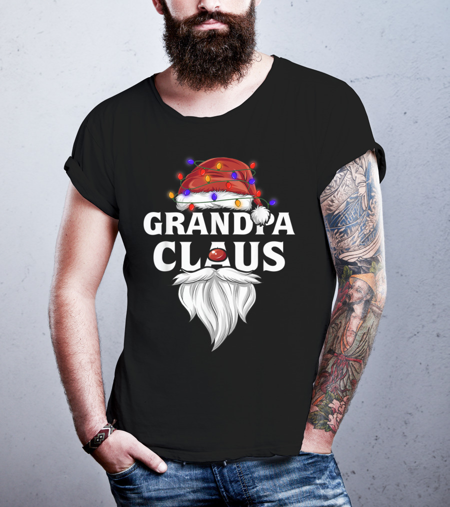 Grandpa Claus Santa Hat Christmas Lights Beard T-Shirt