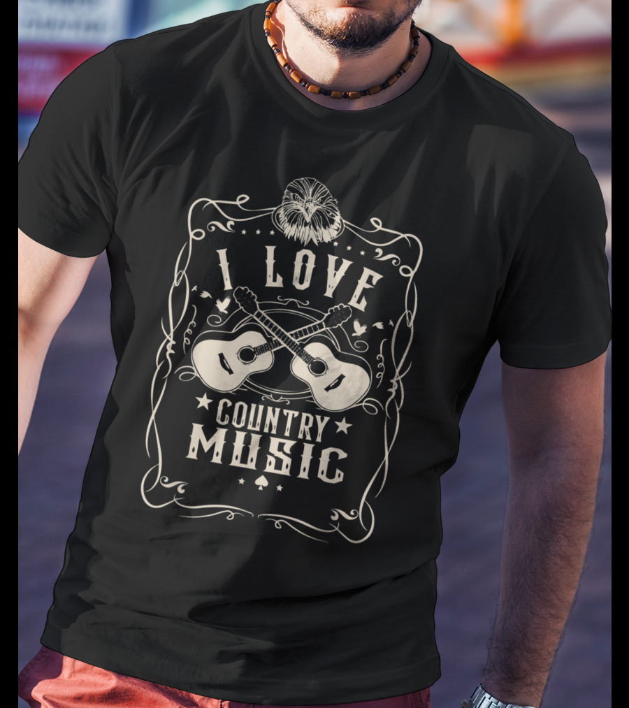I Love Country Music With Crossed Guitars And Eagle T-Shirt