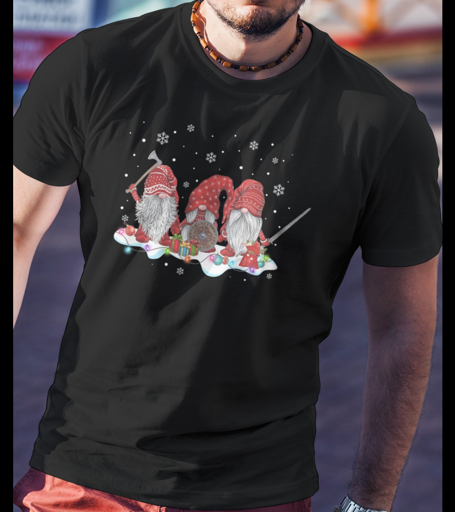 Hanging With Red Gnomies Viking Mythology Norse Gnome Snowflakes Shield Axe Sword T-Shirt