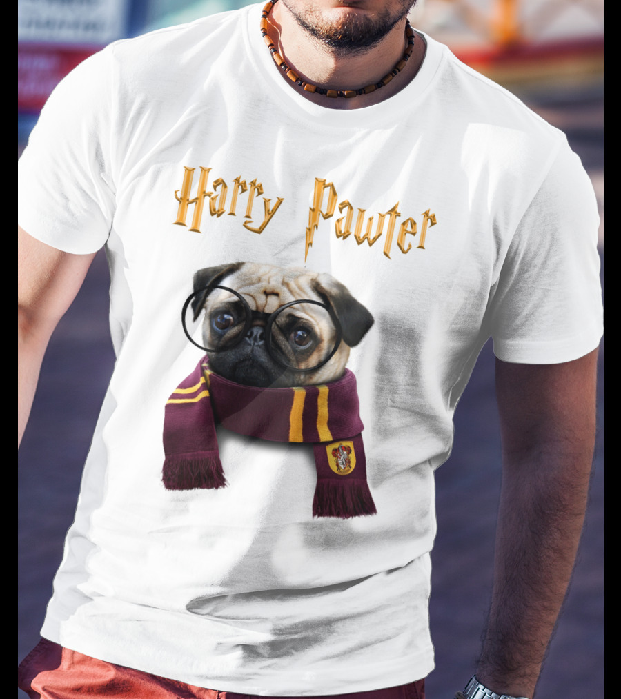 Harry Pawter Cute Puggy Dogs Potte Pups Wizard Pug With Glasses And Scarf T-Shirt