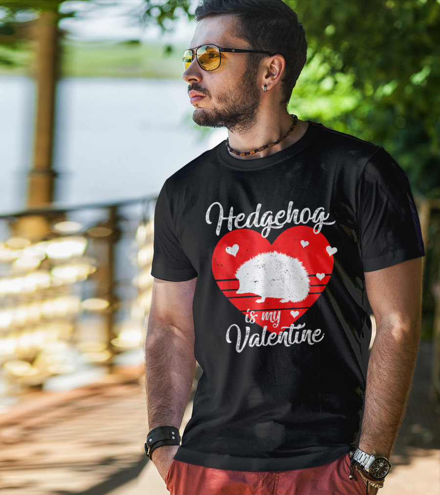 Hedgehog Is My Valentine Heart Silhouette With Small Hearts T-Shirt