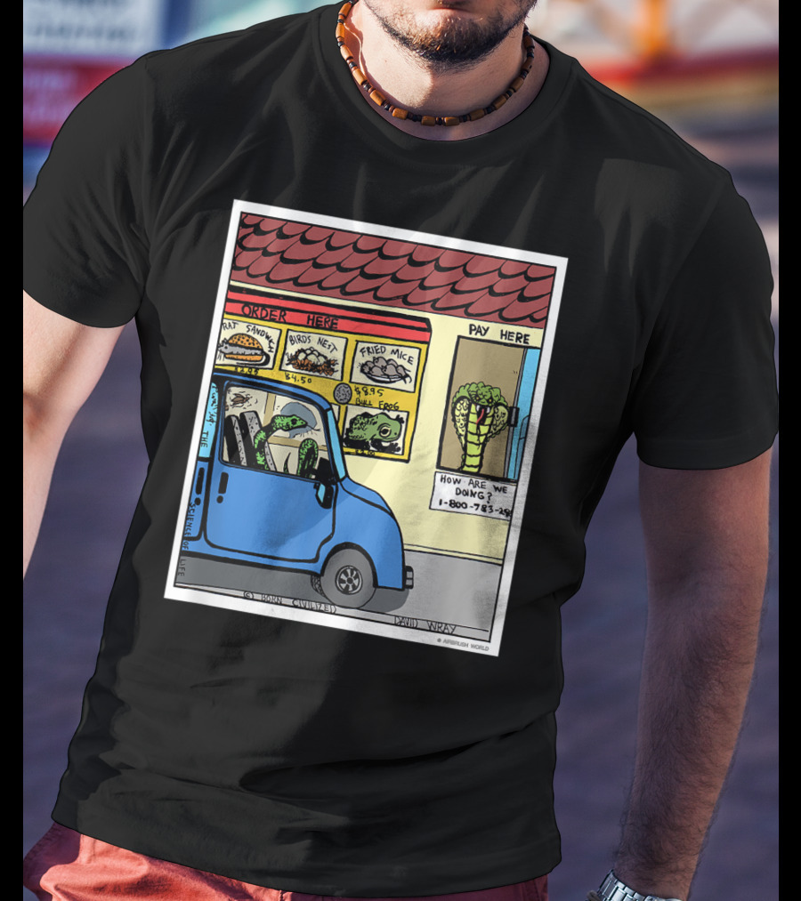 Hungry Snake Drives Through Reptile Lover Comic With Rat Sandwich And Frogs Legs T-Shirt