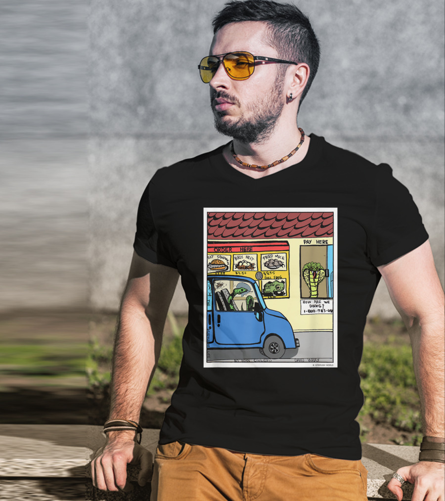 Hungry Snake Drives Through Reptile Lover Comic With Rat Sandwich And Frogs Legs T-Shirt