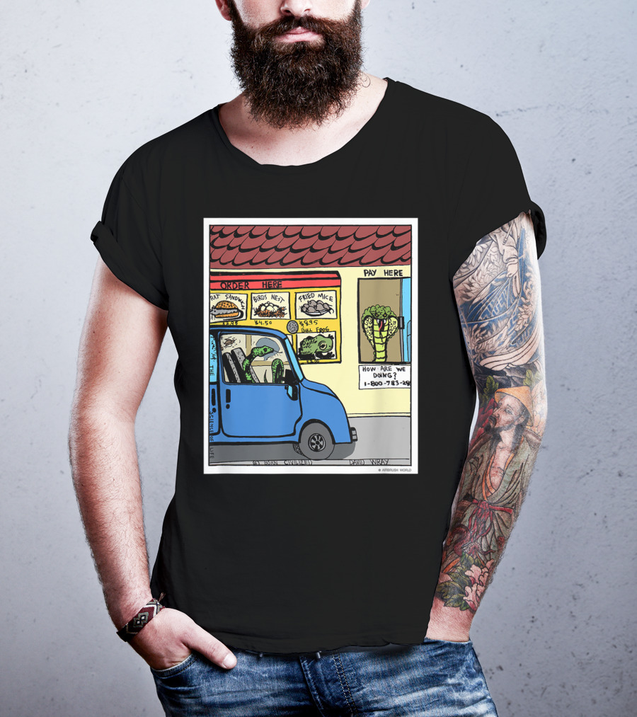 Hungry Snake Drives Through Reptile Lover Comic With Rat Sandwich And Frogs Legs T-Shirt