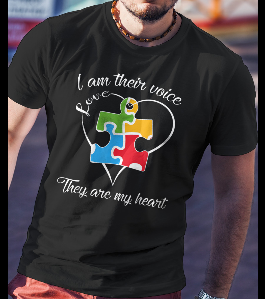 I Am Their Voice Love They Are My Heart Autism Puzzle Piece T-Shirt