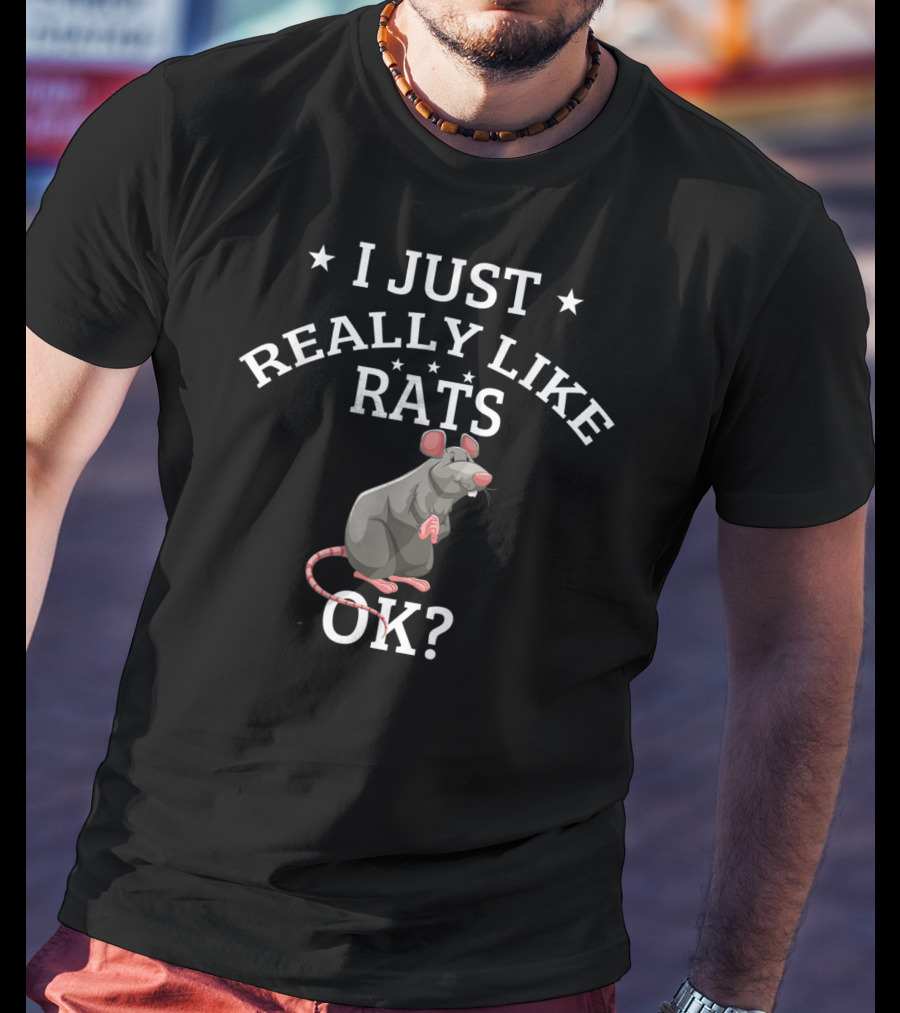 I Just Really Like Rats OK? Cute Rat Lovers Graphic With Stars And Cartoon Rat T-Shirt