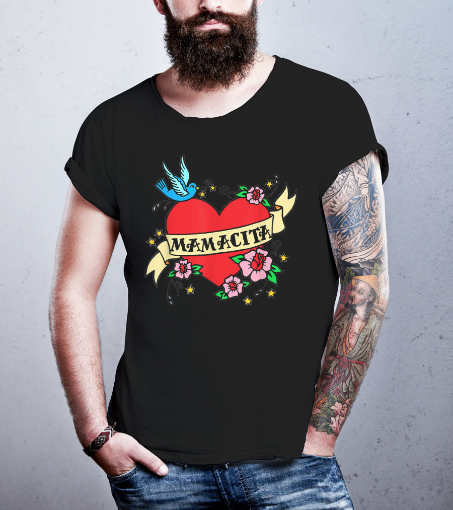 I Love My Mamacita Great For Hispanic Heart With Flowers And Bird T-Shirt
