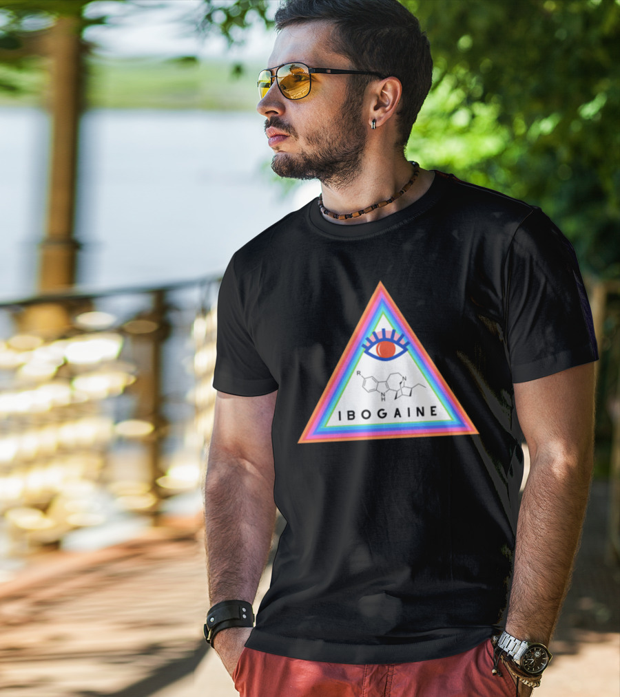 Ibogaine Molecular Structure Rainbow Triangle With Eye T-Shirt