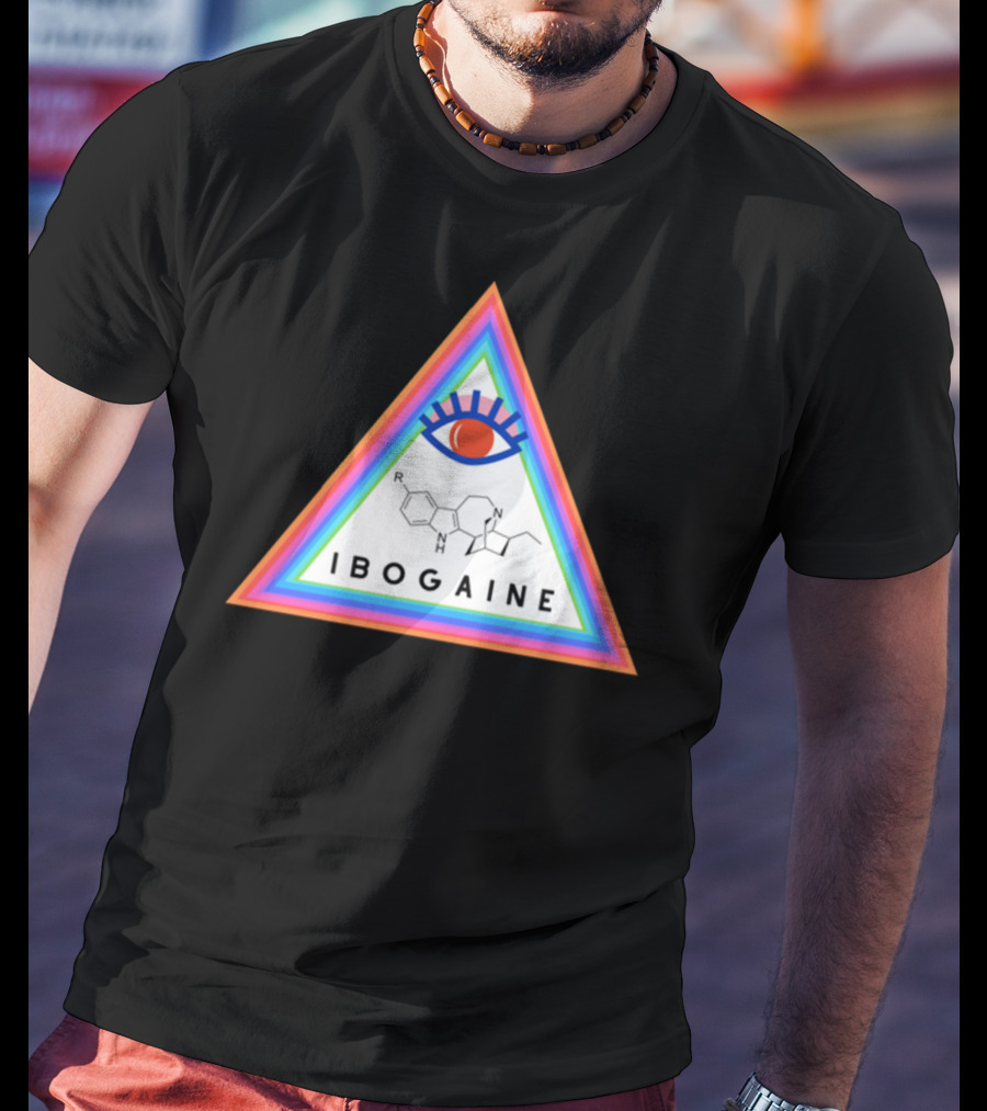 Ibogaine Molecular Structure Rainbow Triangle With Eye T-Shirt