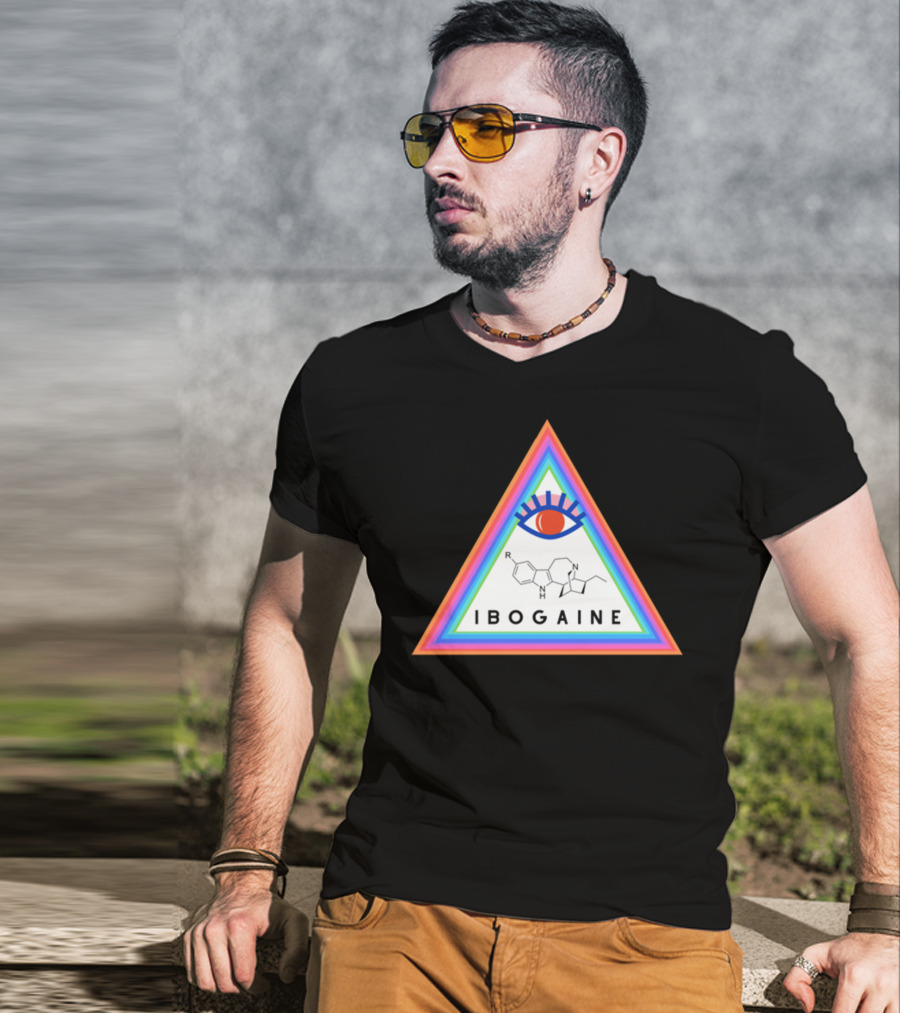 Ibogaine Molecular Structure Rainbow Triangle With Eye T-Shirt