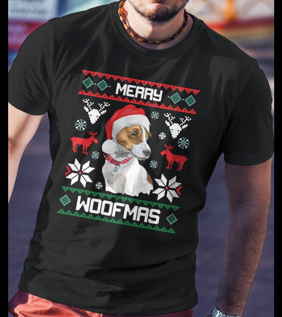 Merry Woofmas Jack Russell Terrier Dog Christmas Santa Hat T-Shirt