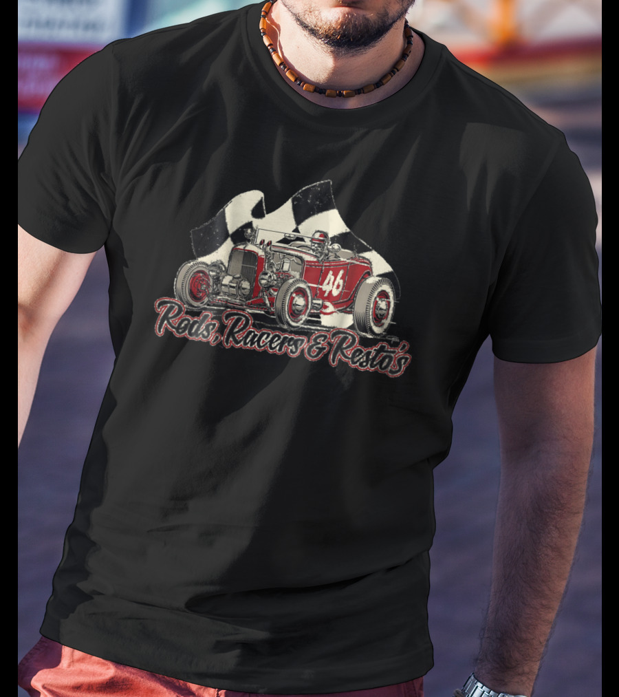 Rods Racers Resto's Vintage Hot Rod 46 Checkered Flag T-Shirt