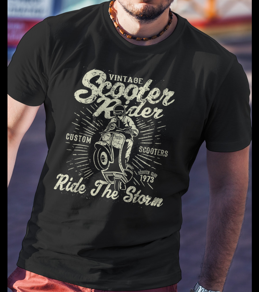 Vintage Scooter Rider Custom Scooters Club 1973 Ride The Storm T-Shirt
