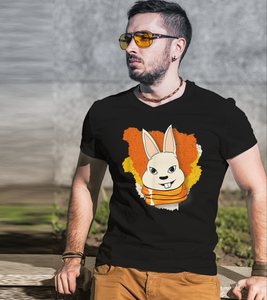 Bunny And Women For Easter Bunny Iconic Rabbit Illustration On Vibrant Orange Yellow Background T-Shirt