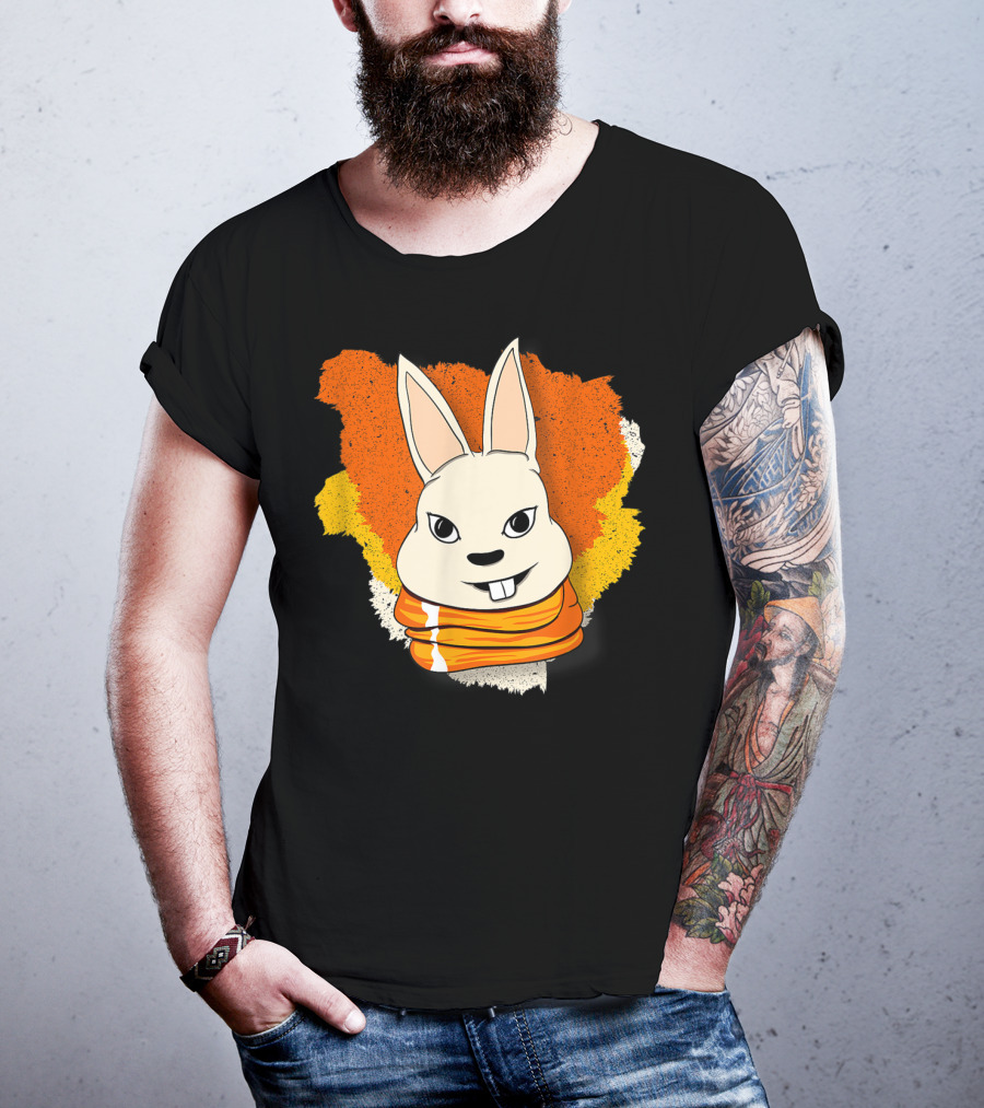 Bunny And Women For Easter Bunny Iconic Rabbit Illustration On Vibrant Orange Yellow Background T-Shirt