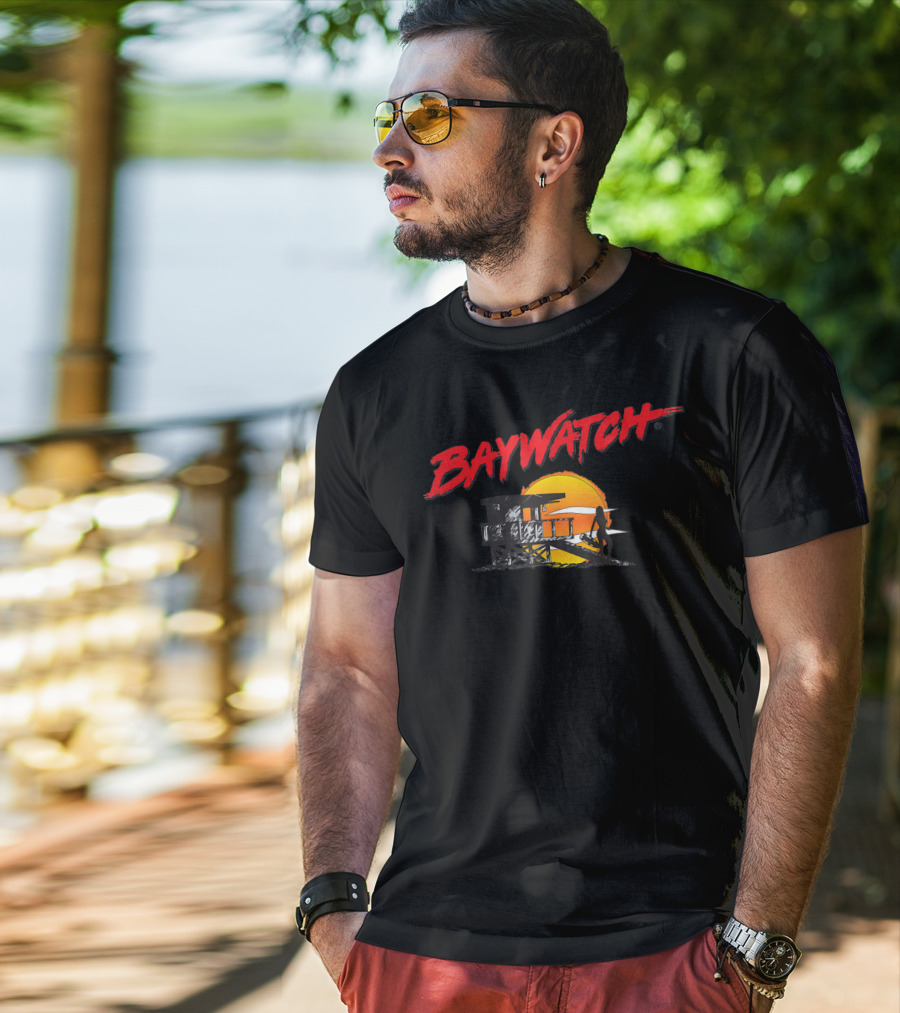 Baywatch Classic Bay And Tower Silhouette At Sunset T-Shirt