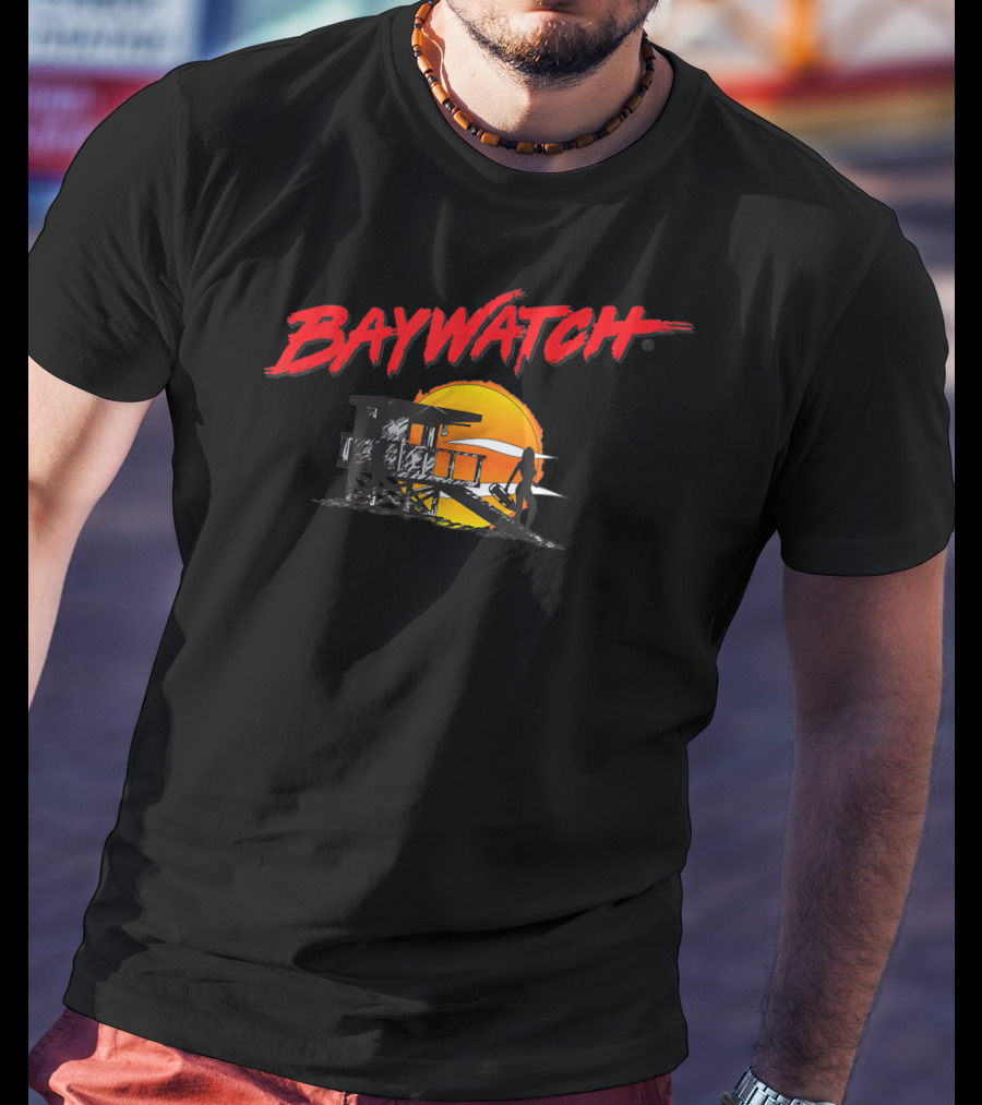 Baywatch Classic Bay And Tower Silhouette At Sunset T-Shirt