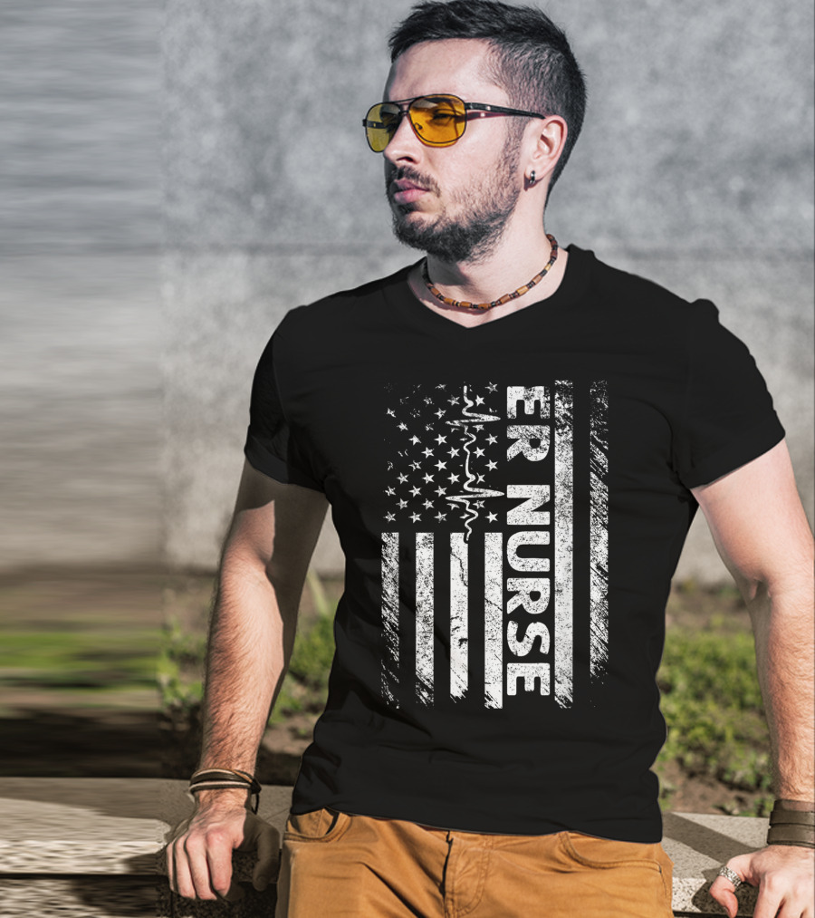 ER Nurse Classic Distressed Flag T-Shirt
