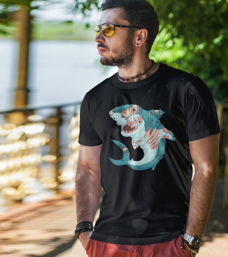 Cool Shark Zombie Funny Lazy Halloween T-Shirt