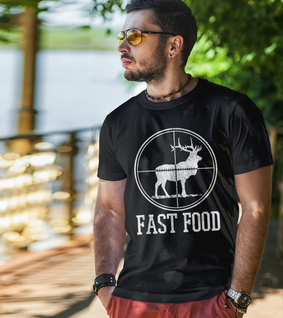 Fast Food Elk Hunting Funny Deer Hunter T-Shirt